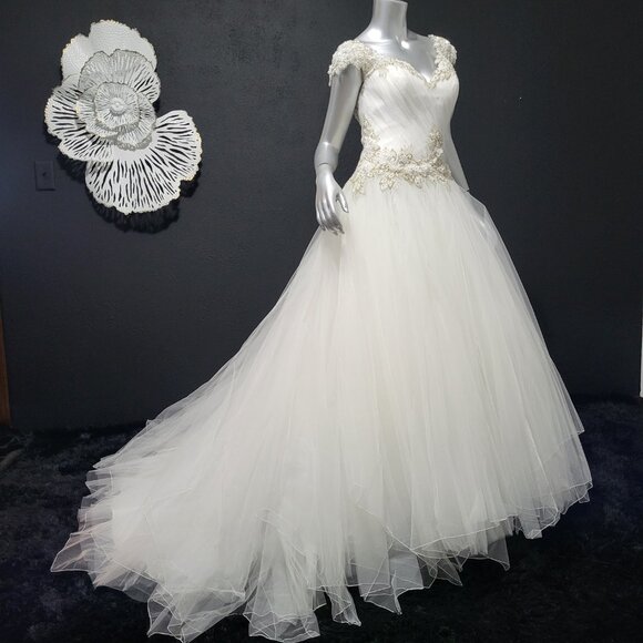 NWT~$2750~AMARE COUTURE~4/6~IVORY BEADED EMBELLISHED FIT & FLARE WEDDING DRESS - Picture 5 of 16